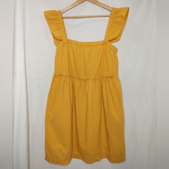 Madewell Flutter Sleeve Square Neck Mini Dress Autumn Wheat XL NK479 Yellow - Picture 2 of 9